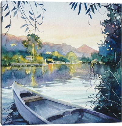 Dusk From The Dock - Malibou Lake Canvas Art Print - Lake Art