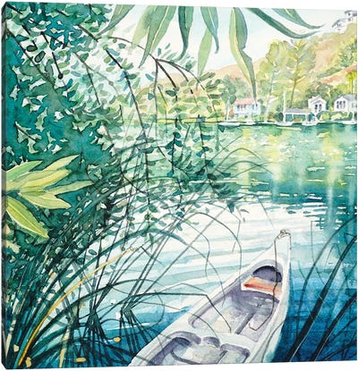 The Dock In Spring Canvas Art Print - Canoe Art