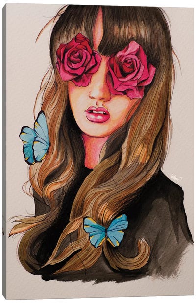 Girl Flower Eyes Paint Canvas Art Print