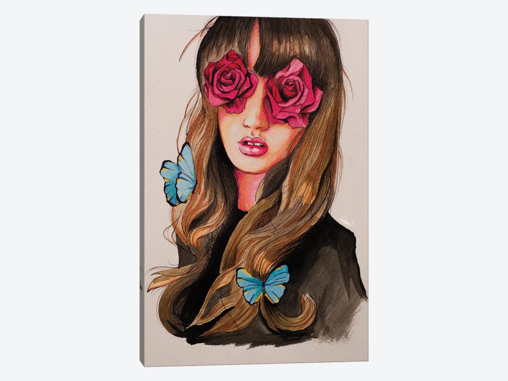 Girl Flower Eyes Paint by Lostanaw 1-piece Canvas Wall Art