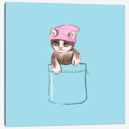 Little Cat In Pocket Canvas Print #LSN32} by Lostanaw Canvas Art