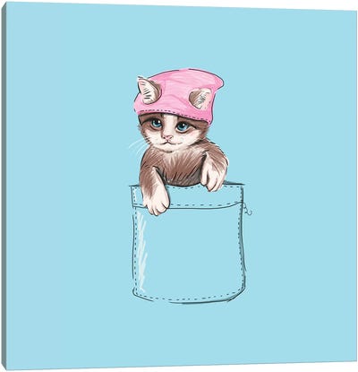 Little Cat In Pocket Canvas Art Print - Lostanaw