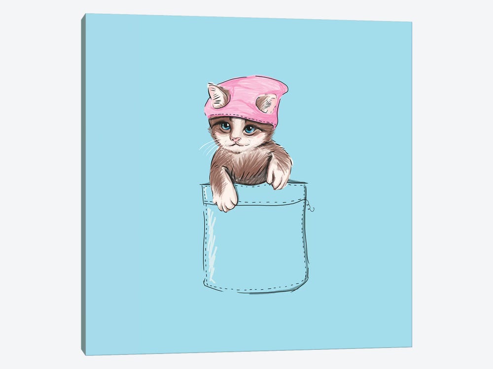 Little Cat In Pocket by Lostanaw 1-piece Canvas Art