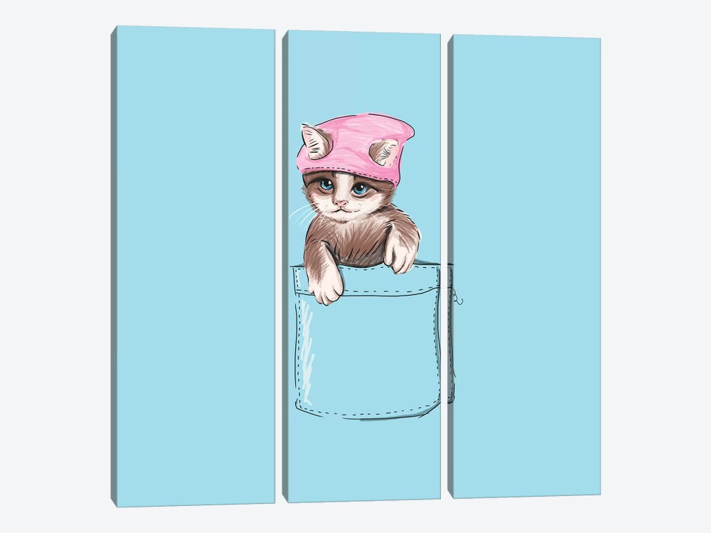Little Cat In Pocket by Lostanaw 3-piece Canvas Artwork