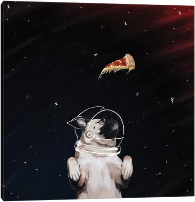 Pug And Pizza Space Canvas Art Print - Lostanaw