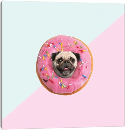 Pug Donut Strawberry I Canvas Art Print - Pug Art