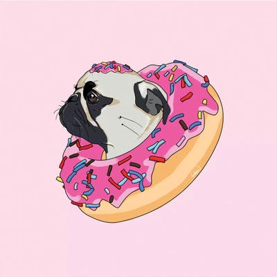 Pug Donut Strawberry II by Lostanaw metal wall art