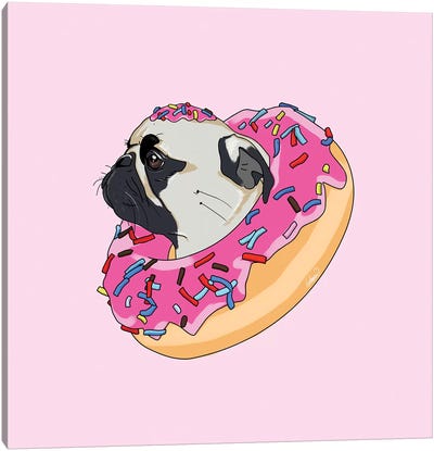 Pug Donut Strawberry II Canvas Art Print - Donut Art