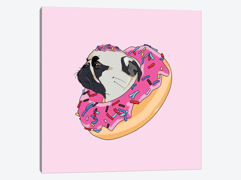 Pug Donut Strawberry II by Lostanaw 1-piece Canvas Print