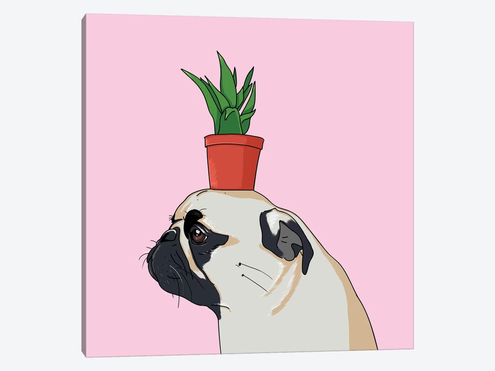 Pug Flower Pot by Lostanaw 1-piece Art Print