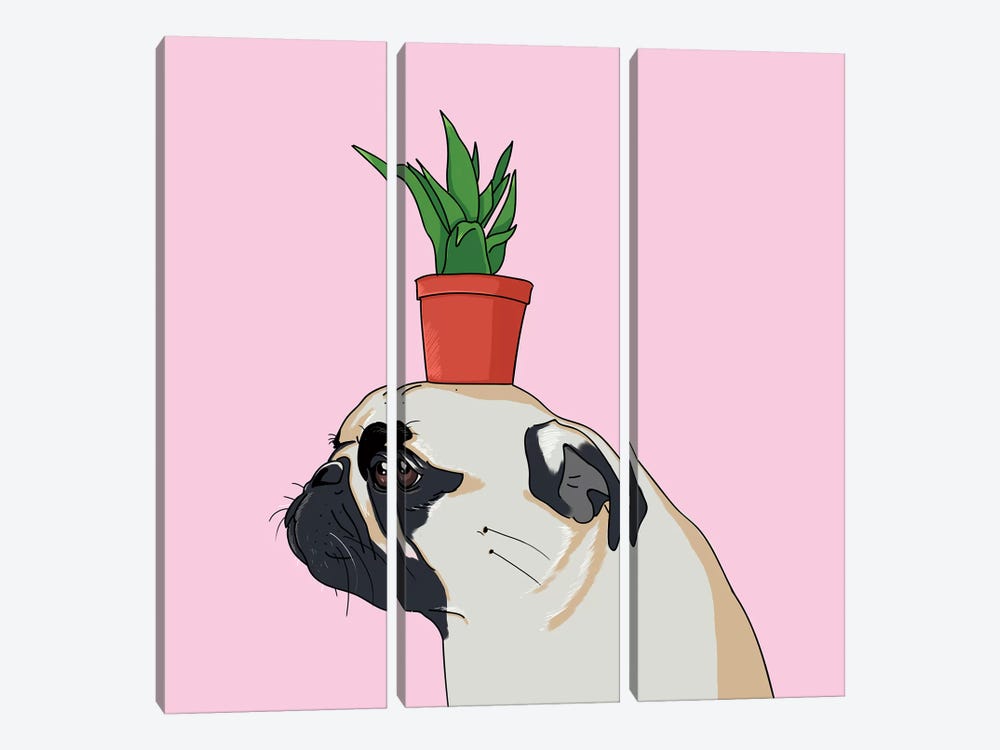 Pug Flower Pot by Lostanaw 3-piece Art Print