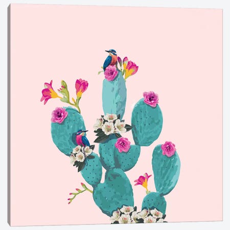 Cactus Hummingbirds Canvas Print #LSN3} by Lostanaw Canvas Wall Art