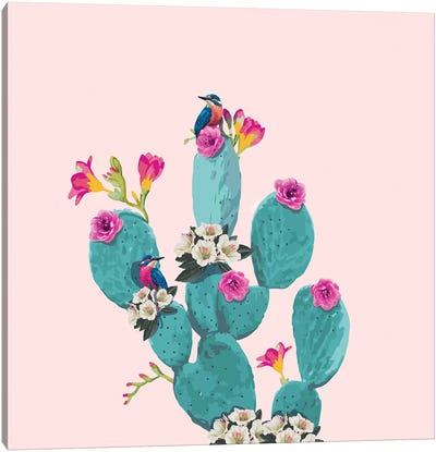 Cactus Hummingbirds Canvas Art Print