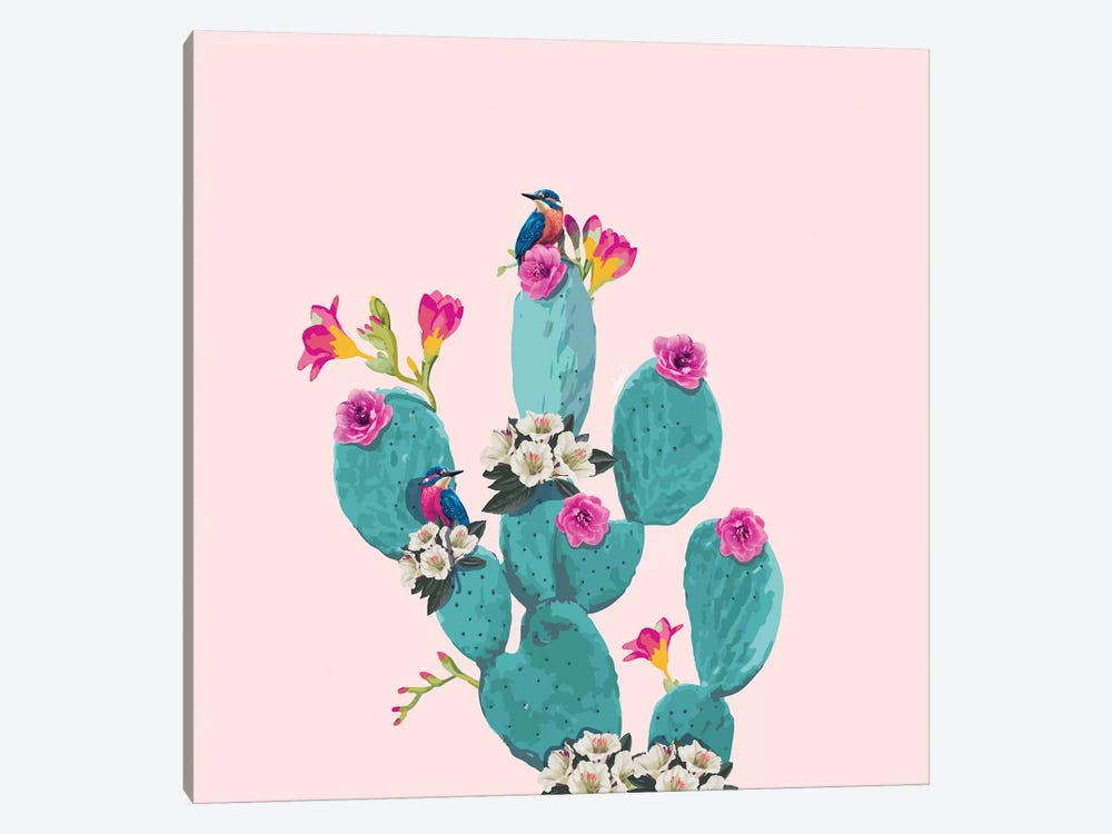 Cactus Hummingbirds by Lostanaw 1-piece Canvas Art