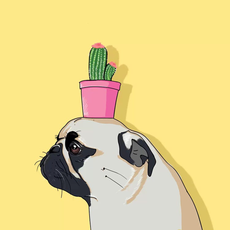 Pug Flower Pot Cactus by Lostanaw wall art