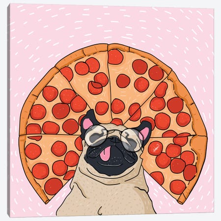 Pug Pizza Drawing Canvas Print #LSN42} by Lostanaw Canvas Art Print