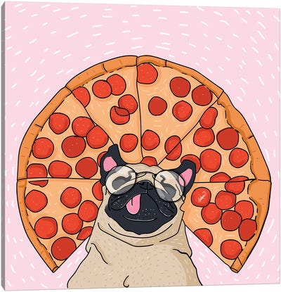 Pug Pizza Drawing Canvas Art Print - Pizza