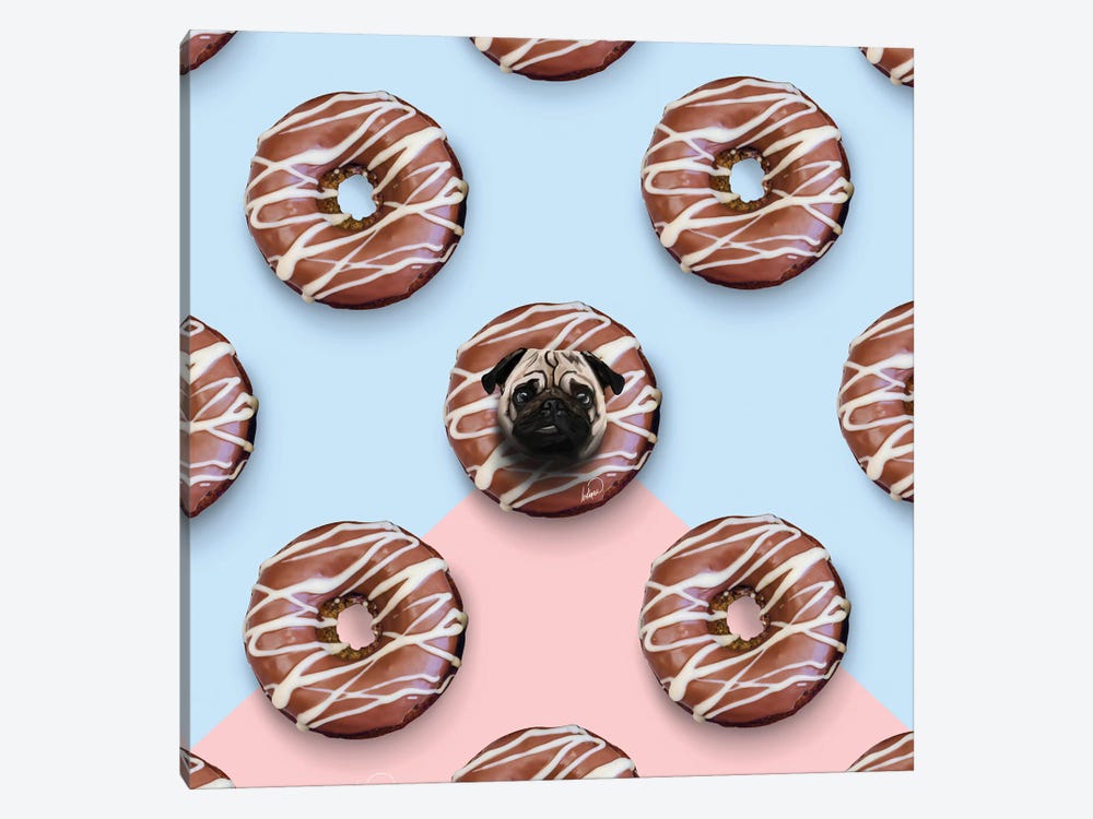 The Pug Donuts by Lostanaw 1-piece Canvas Artwork