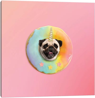 Unicorn Pug Pastel Donut Canvas Art Print - Pug Art