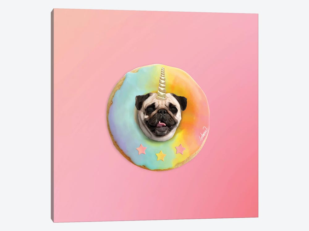 Unicorn Pug Pastel Donut by Lostanaw 1-piece Canvas Artwork
