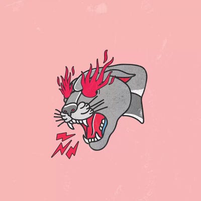 Panther Classic Tattoo Flames Rosa by Lostanaw multi panel art