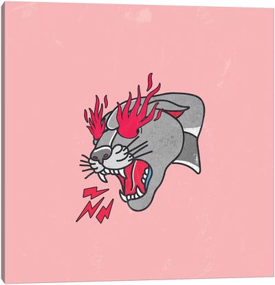 Panther Classic Tattoo Flames Rosa Canvas Art Print
