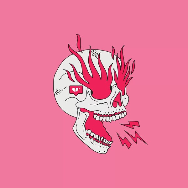 Lostanaw: Skull Flames Girl Classic Tattoo by Lostanaw