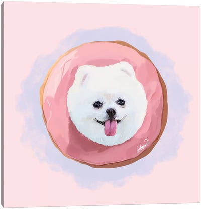 Pomeranian Strawberry Donut Canvas Art Print - Lostanaw
