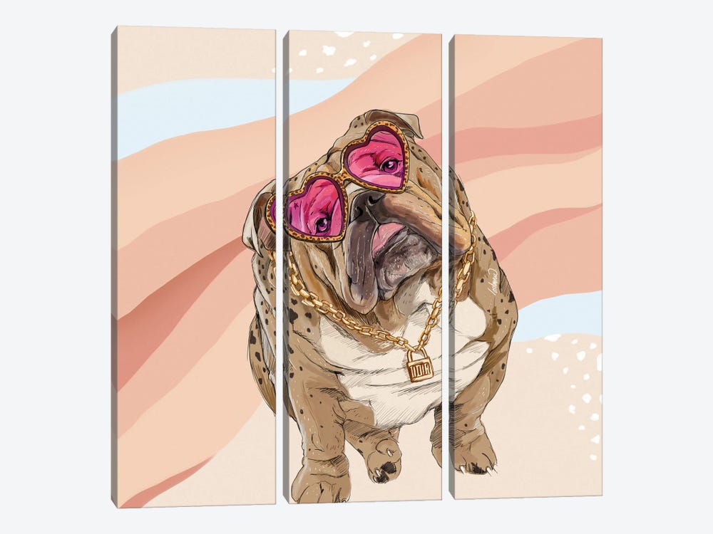 Fashion Bulldog by Lostanaw 3-piece Canvas Art Print