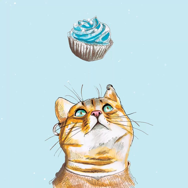 cat eating cake drawing