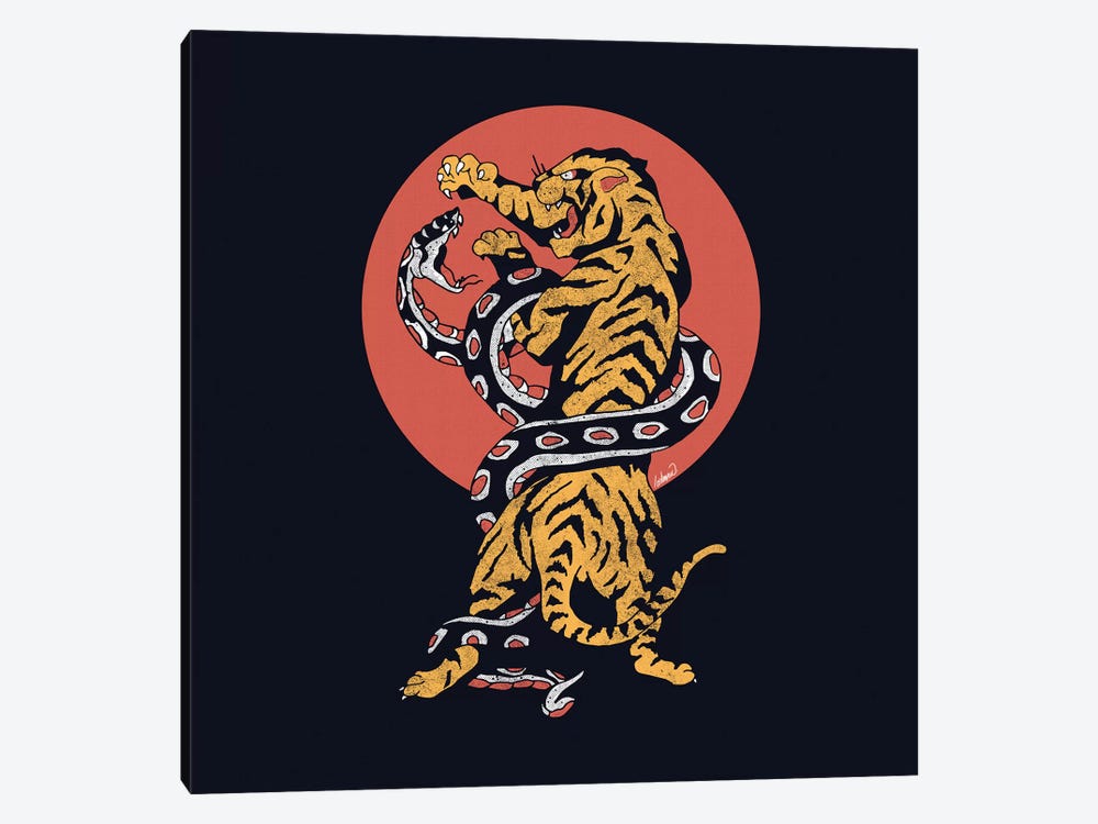 Classic Tattoo Snake Tiger by Lostanaw 1-piece Canvas Art