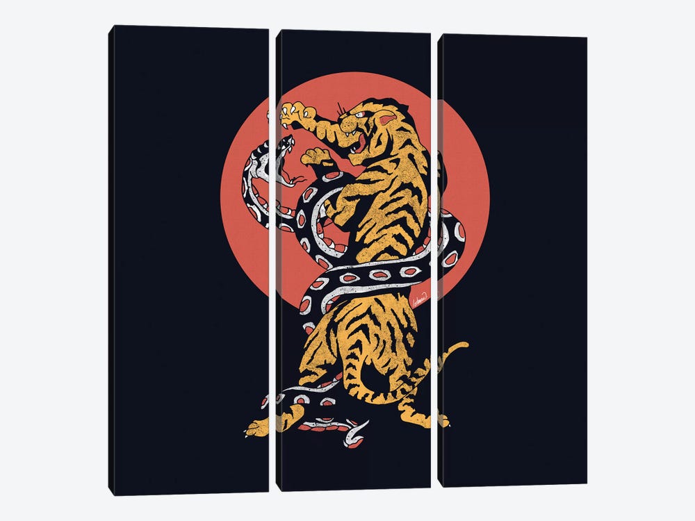 Classic Tattoo Snake Tiger by Lostanaw 3-piece Canvas Art