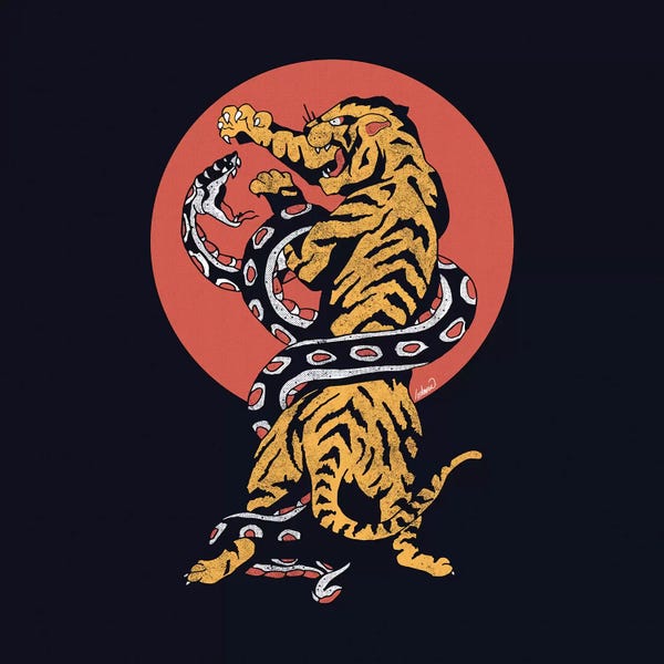 Tattoo Parlor: Classic Tattoo Snake Tiger by Lostanaw