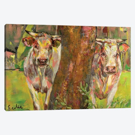 Two cows behind the tree Canvas Print #LSR23} by Liesbeth Serlie Art Print