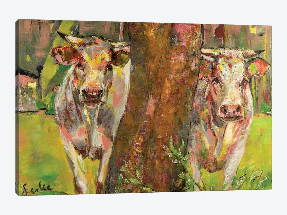 Two cows behind the tree by Liesbeth Serlie 1-piece Art Print