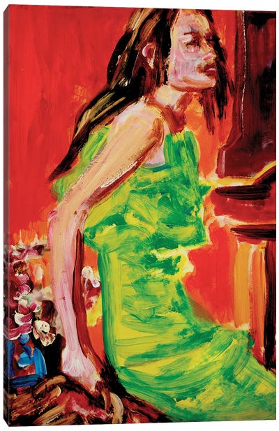 Woman With A Green Dress Canvas Art Print - Liesbeth Serlie