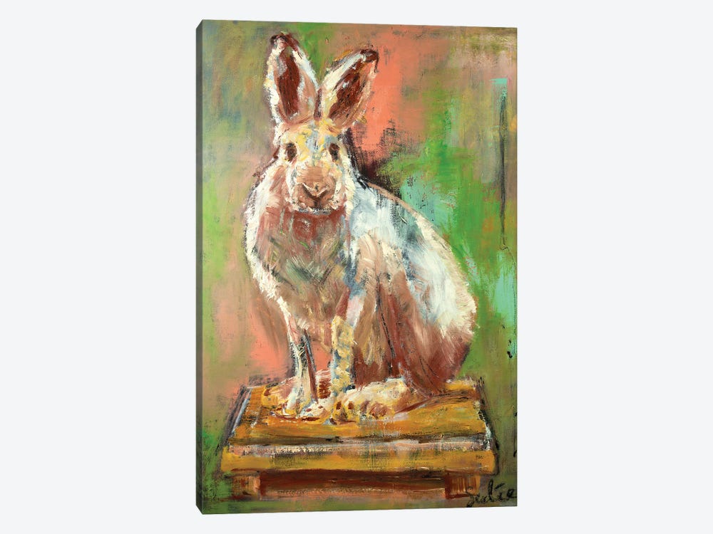 Rabbit On A Yellow Little Table by Liesbeth Serlie 1-piece Art Print