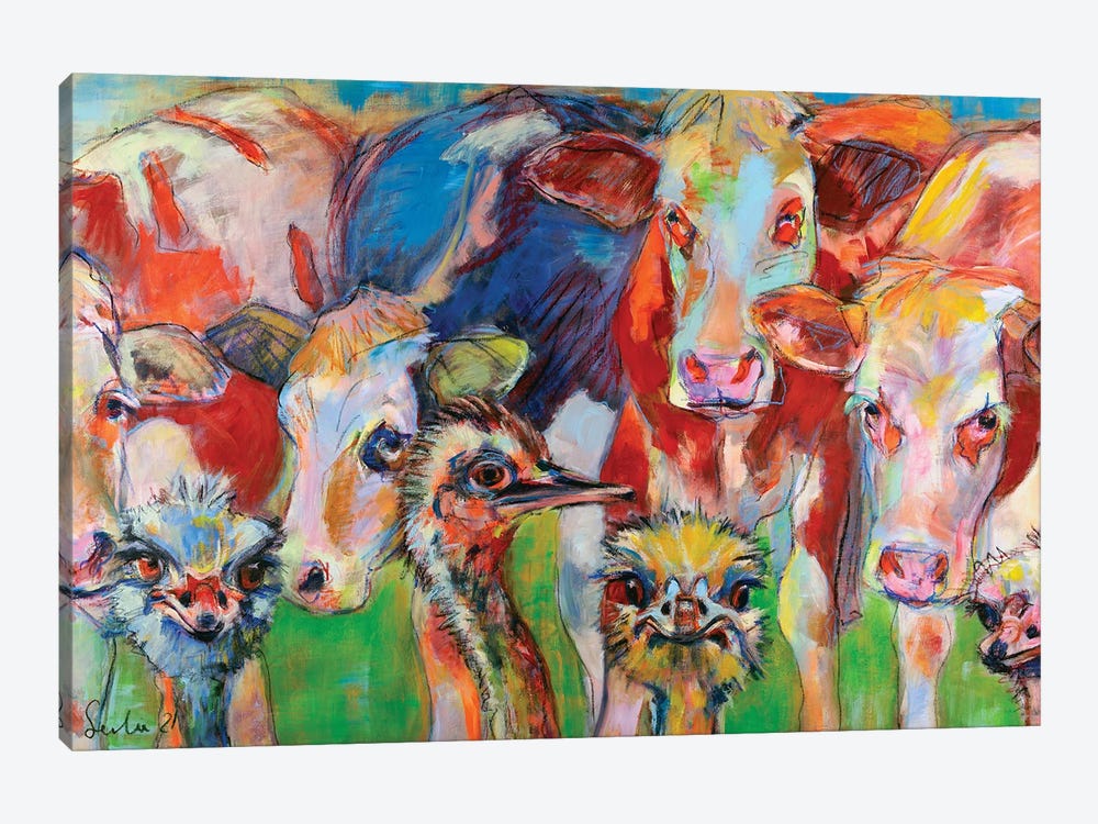 Cows And Ostriches by Liesbeth Serlie 1-piece Canvas Art