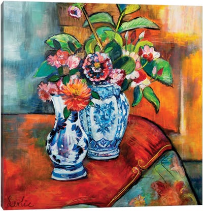 Flowers At The Table Canvas Art Print - Liesbeth Serlie