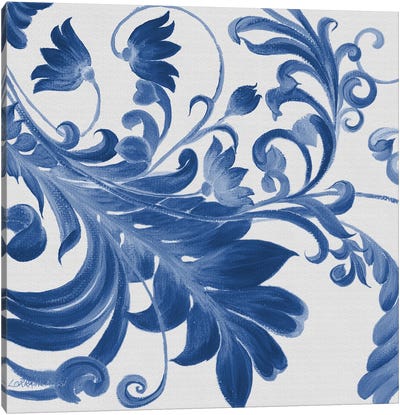 Elegant Blue Flourish I Canvas Art Print - Fleur-de-Lis Art