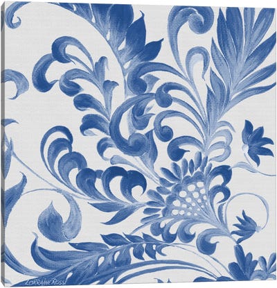 Elegant Blue Flourish II Canvas Art Print - Fleur-de-Lis Art