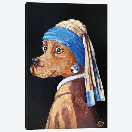 Dog With A Pearl Earring Canvas Print #LSV148} by Lena Smirnova Canvas Artwork