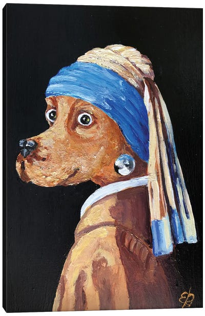 Dog With A Pearl Earring Canvas Art Print - Girl with a Pearl Earring Reimagined