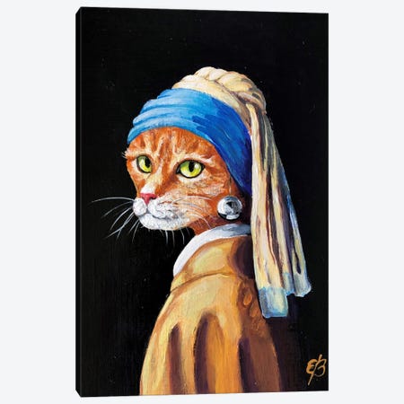 Cat With A Pearl Earring Canvas Print #LSV171} by Lena Smirnova Canvas Art Print