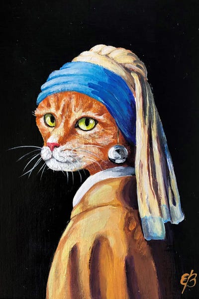 Girl With A Pearl Earring: Cat With A Pearl Earring by Lena Smirnova