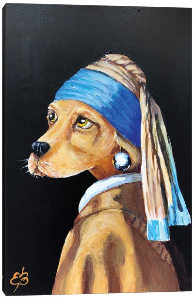 Dog With An Earring Again Canvas Art Print - Girl with a Pearl Earring Reimagined