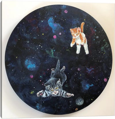 Kittens In Space Canvas Art Print - Kitten Art