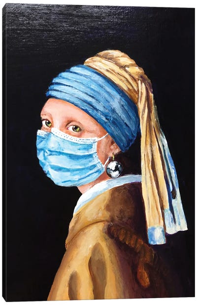 Girl With An Earring And A Mask XXIII Canvas Art Print - Girl with a Pearl Earring Reimagined
