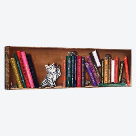 Bookshelf With A Kitten Canvas Print #LSV238} by Lena Smirnova Canvas Art
