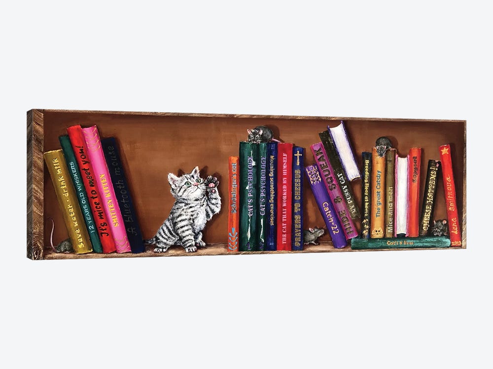 Bookshelf With A Kitten by Lena Smirnova 1-piece Canvas Artwork